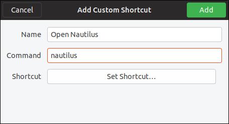 add custom shortcut dialog