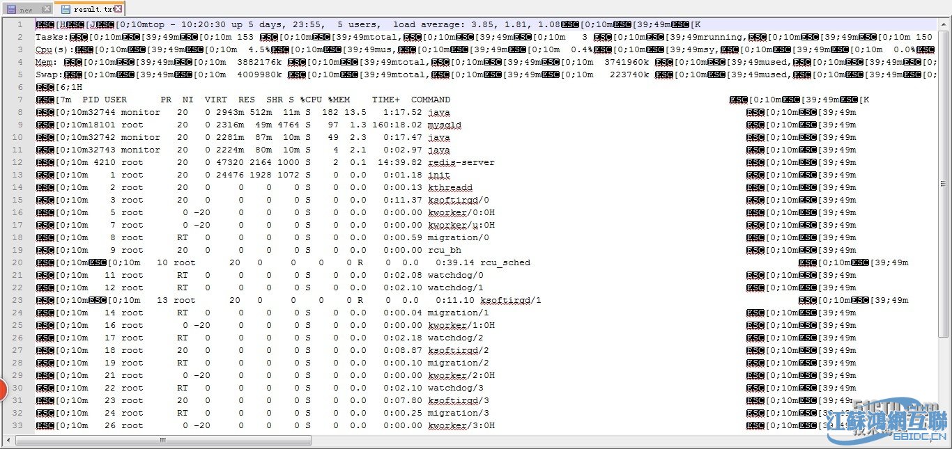 linux top p 乱码,将Linux top命令输入到指定文件时的乱码问题