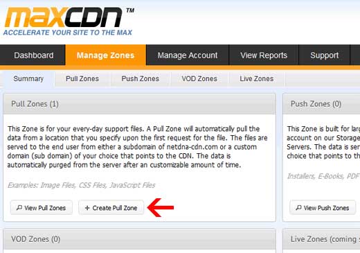 MaxCDN Create Pull Zone