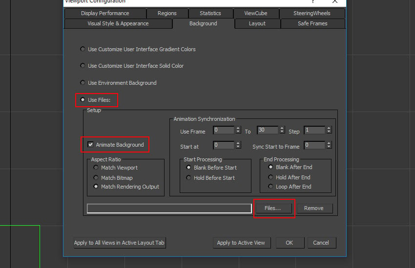 configuração da janela de visualização