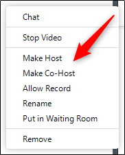 make co-host option in dropdown menu