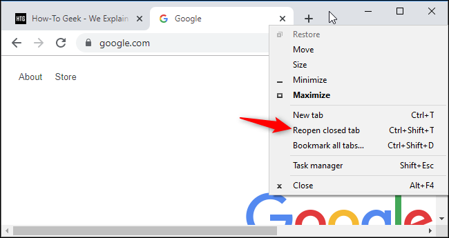 Reopening a closed tab in Chrome.