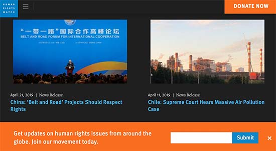Human Rights Watch newsletter signup form