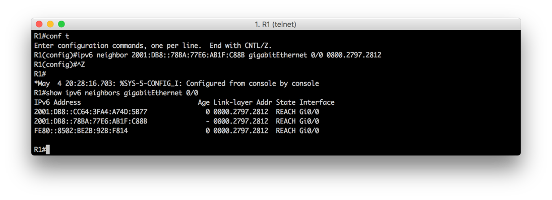 IPv6 statically mapping an IPv6 neighbor entry