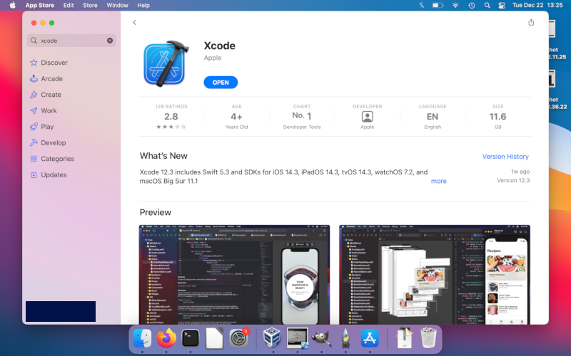 App store page for XCode