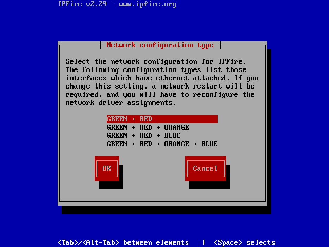 选择 IPFire 网络类型