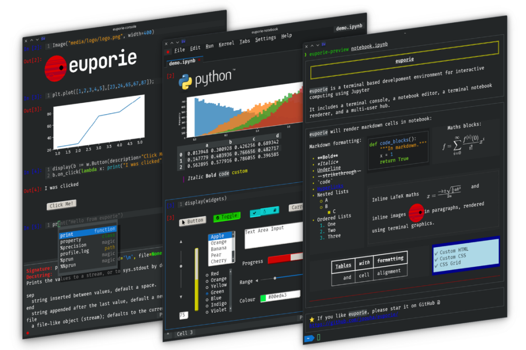 Euporie 是一款功能强大、使用便捷的终端 Jupyter 交互工具，让Jupyter Notebook在终端下运行