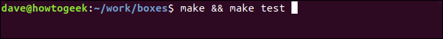 "make && make test" in a terminal window.