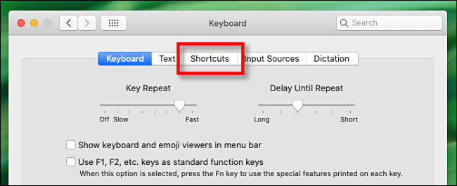 Click "Shortcuts" in the "Keyboard" menu.