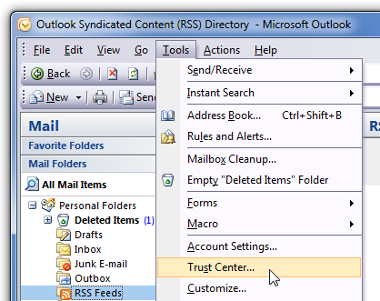 Outlook Menu