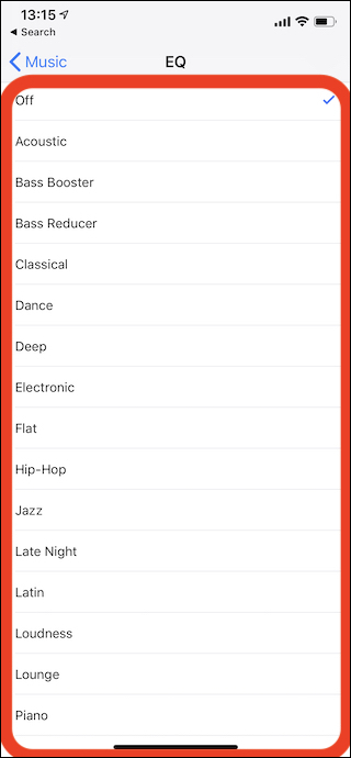 Tap the desired EQ to select it