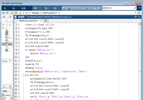 莫比乌斯圈matlab,MATLAB学习与使用：动画制作(Mobius Loops)