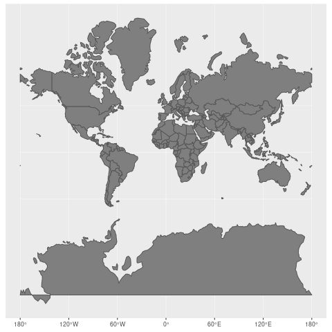 メルカトル図法における各国の大きさと実際のサイズ