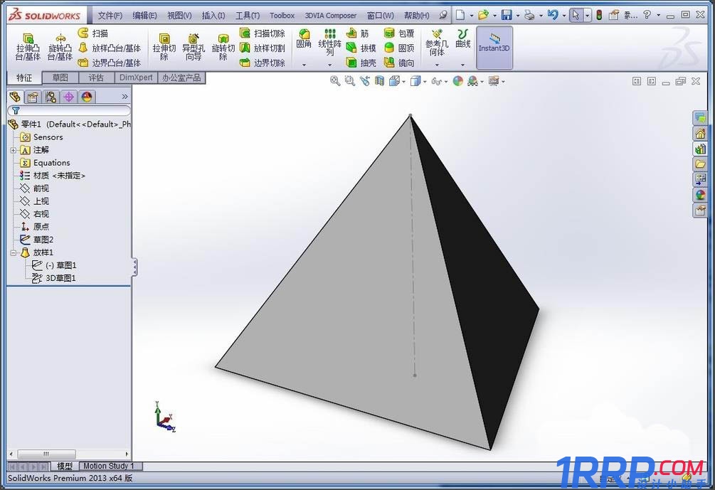 SolidWorks怎么建模三角椎体? sw画正四面体的教程