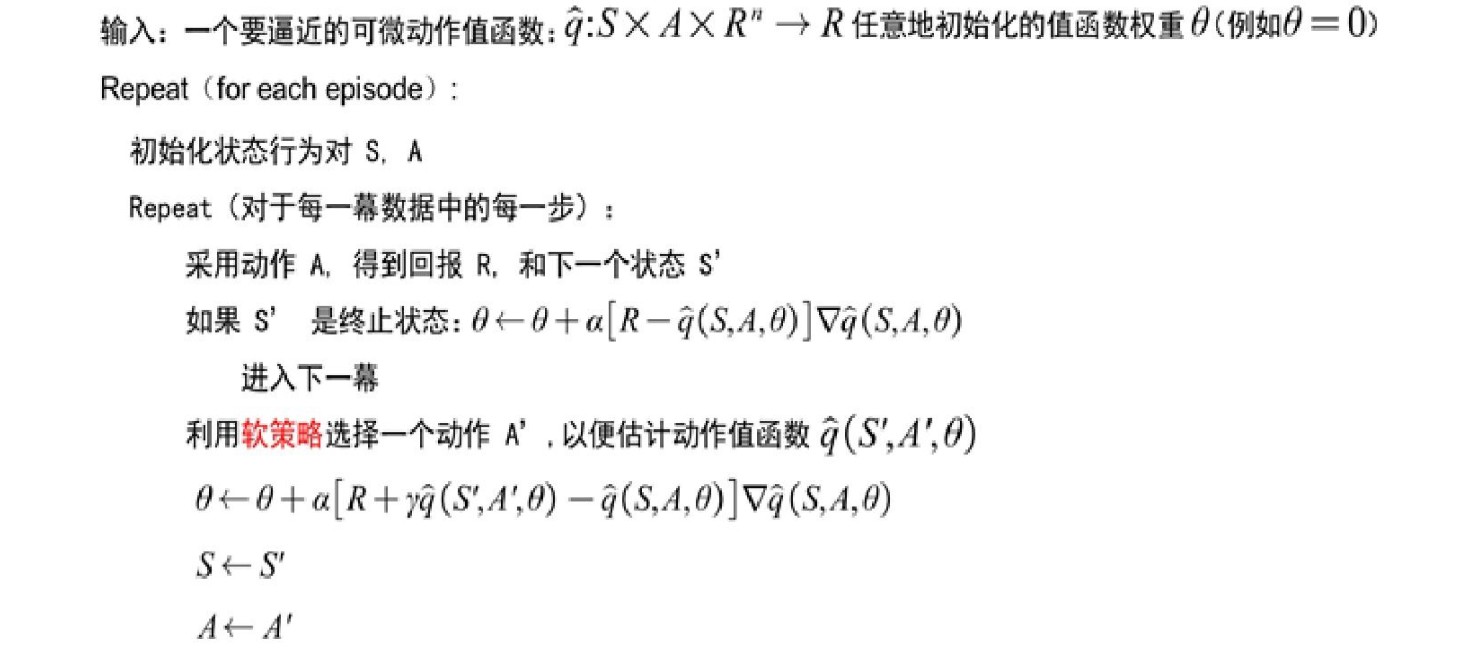 图6.5 基于半梯度的Sarsa算法