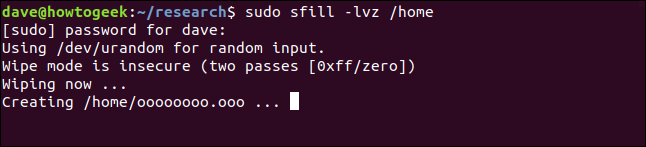 sfill output in a terminal window