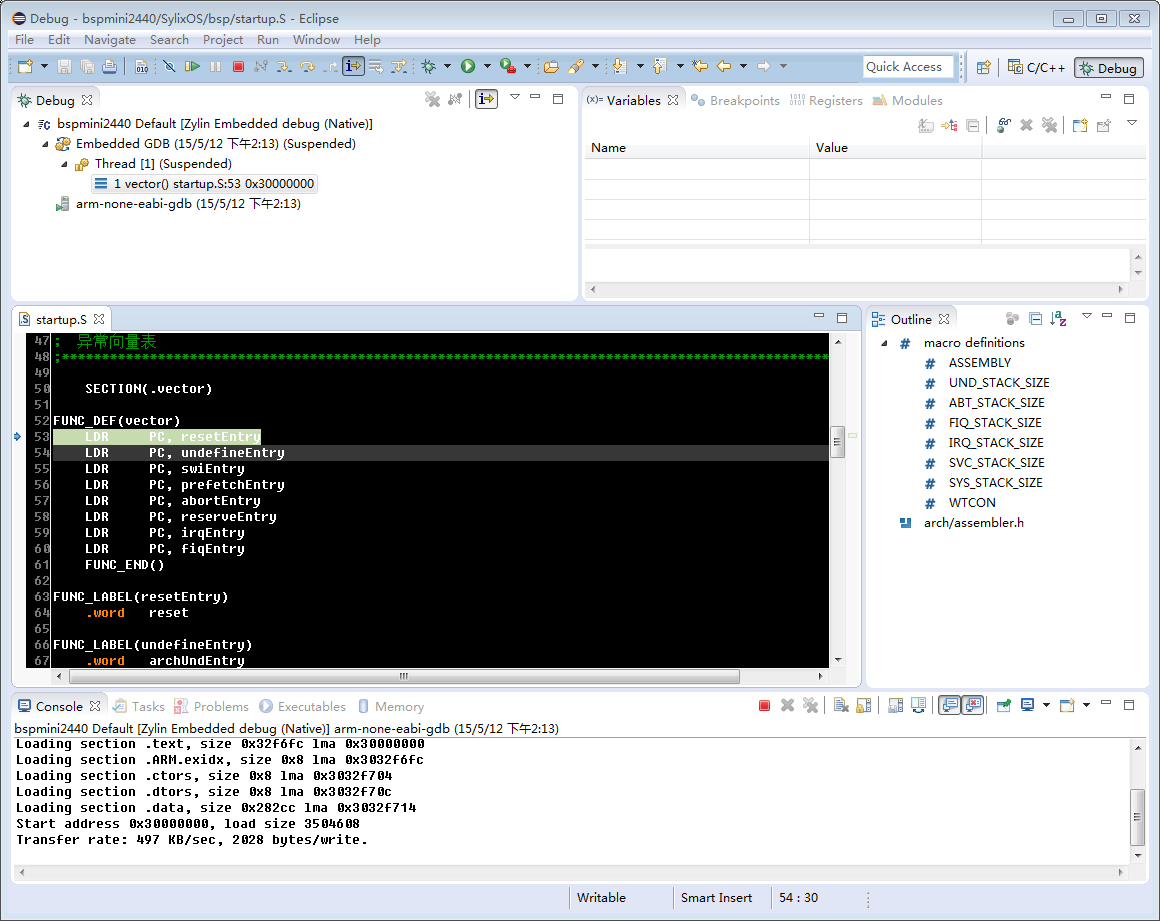 先选中bspmini2440工程,然后点击调试工具栏的臭虫图标的下拉的debug