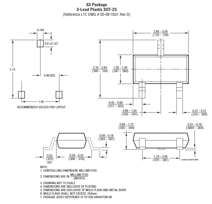 SOT-23封装尺寸，引自ADI官网