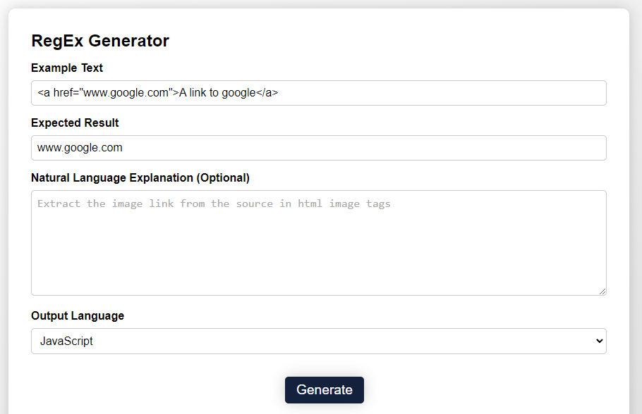 Regular expression generator and input