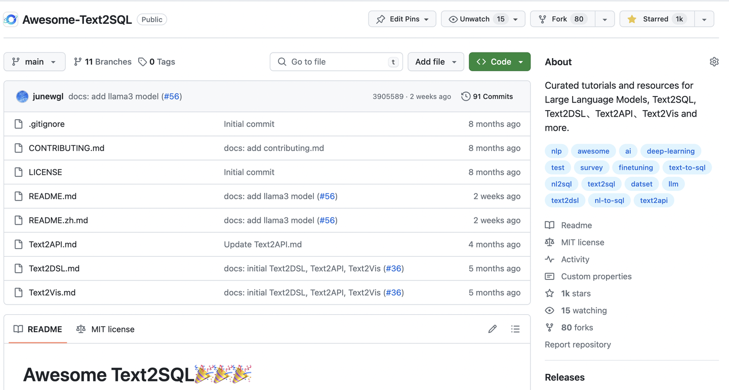 Text-to-SQL小白入门（12）Awesome-Text2SQL开源项目star破1000