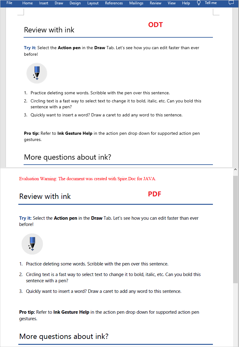 借助Spire.Doc for Java控件，将 ODT 转换为 PDF。