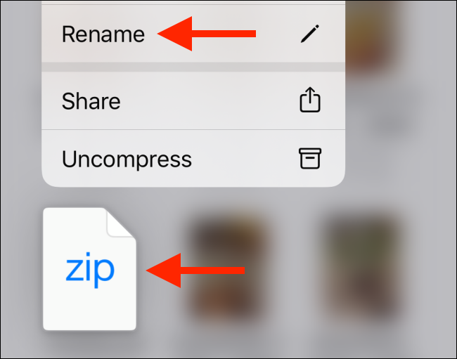 Tap on Rename option from zip file