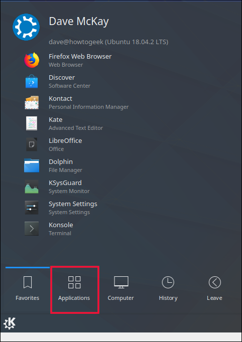 KDE System menu