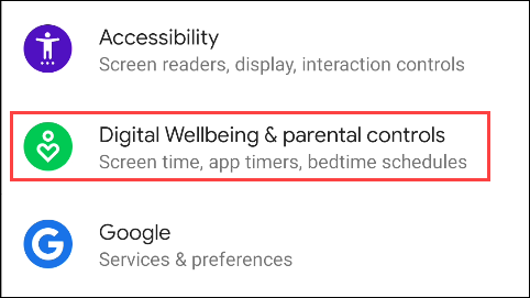 Tap "Digital Wellbeing" in the "Settings" menu. 