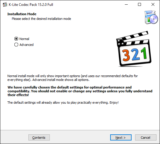 Open the K-Lite codec installer, select your installation mode, then click Next