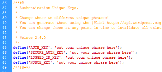 WordPress Security Keys - wp-config file