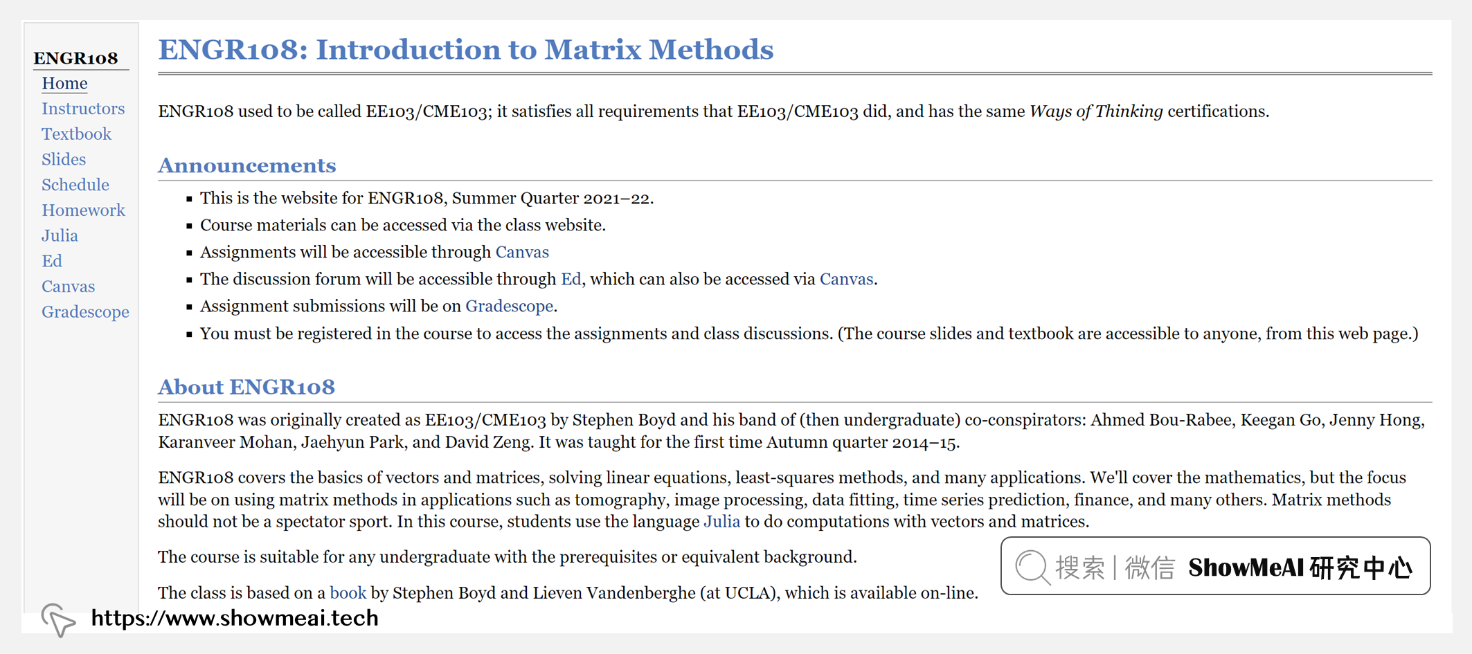 ENGR108; Introduction to Applied Linear Algebra: Vectors, Matrices, and Least Squares; 线性代数与矩阵方法导论