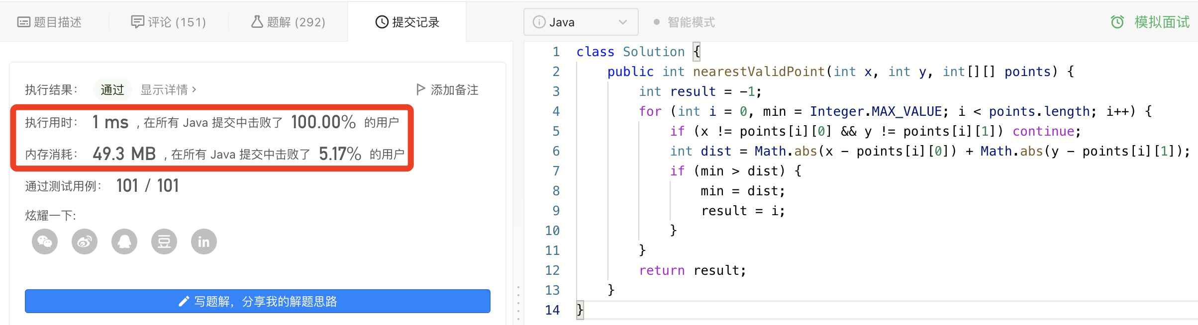 图解LeetCode——1779. 找到最近的有相同 X 或 Y 坐标的点（难度：简单）