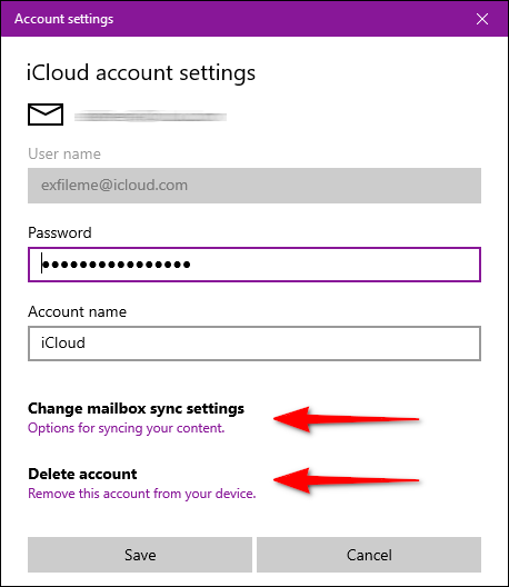 Windows Mail iCloud Account Settings