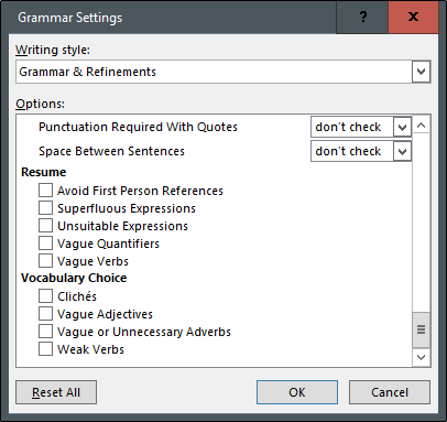 advanced grammar settings