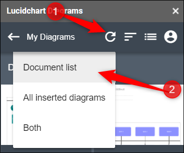 Click the circular arrow icon, and then click "Document List."