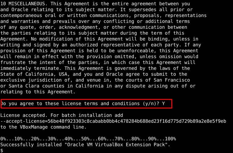 VirtualBox Extension Pack License Agreement