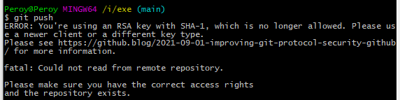 GitHub推送报错：You‘re using an RSA key with SHA-1, which is no longer allowed