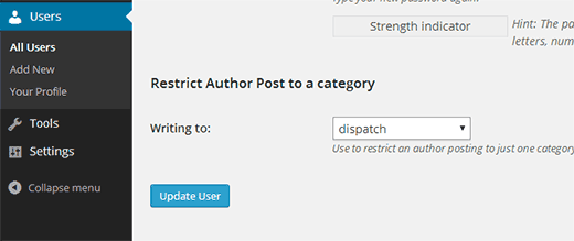 Restrict author to a category