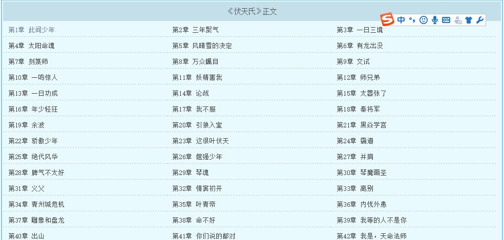 cn/book/31326/,进入页面后,我们可以看到《伏天氏》的全部目录,如下