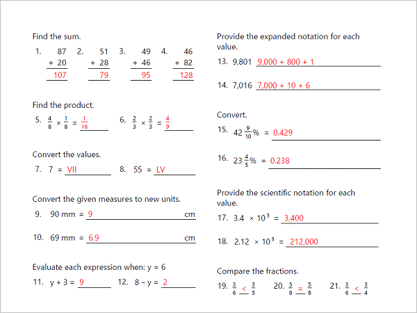 math worksheet