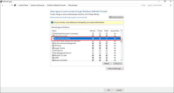 Permitir compartir archivos e impresoras a través del Firewall de Windows Defender