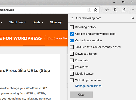 Clear cache in Microsoft Edge Clear cache in Microsoft Edge