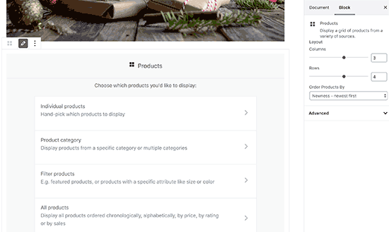 WooCommerce products block