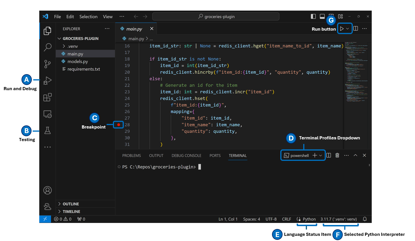 VS Code 中 Python UI 的高亮图像。