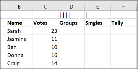 tally marks in a cell for formula referencing