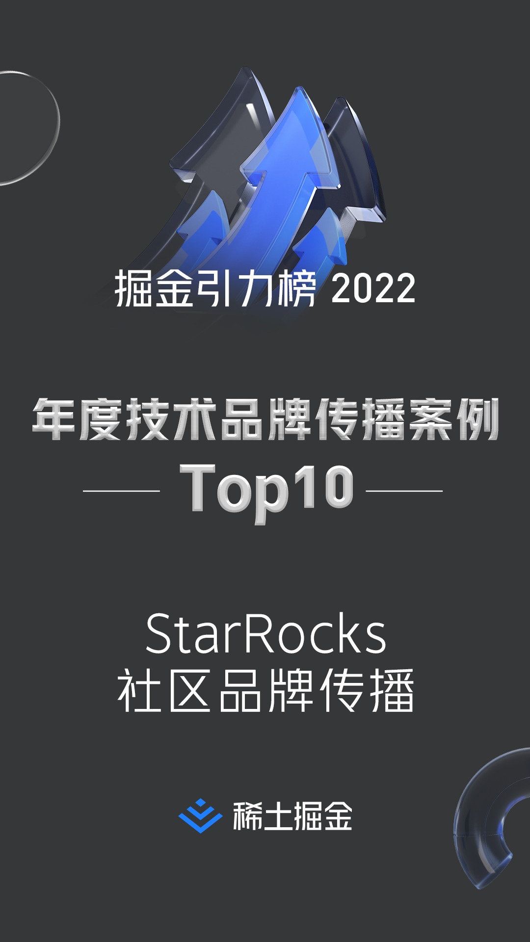 StarRocks斩获「2022 掘金引力榜」年度技术品牌传播案例 Top 10！