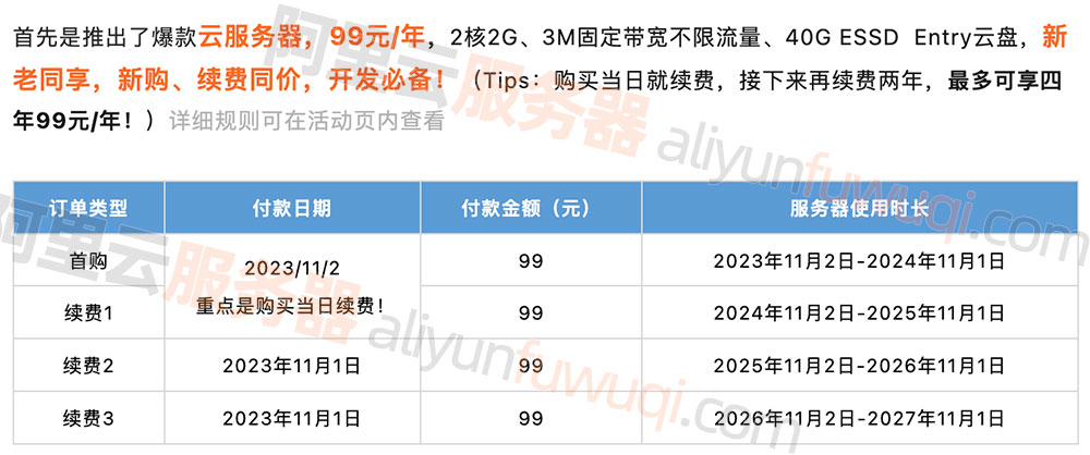 阿里云99元一年服务器，ECS经济型e实例2核2G3M固定带宽