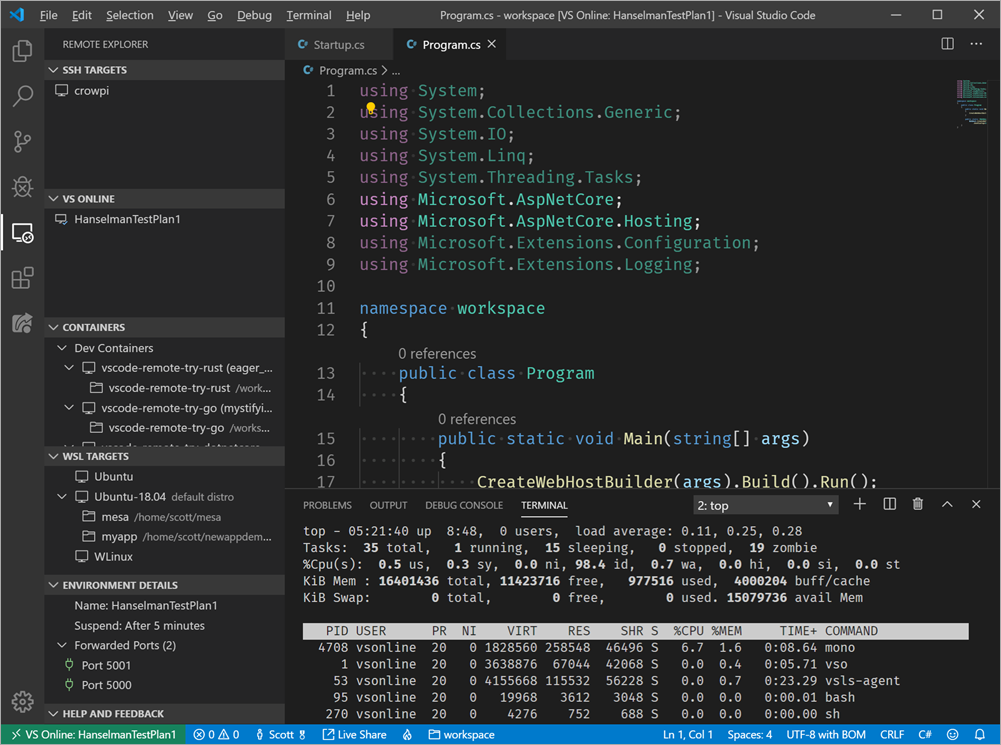 VS Code attached to VS Online VS Code attached to VS Online