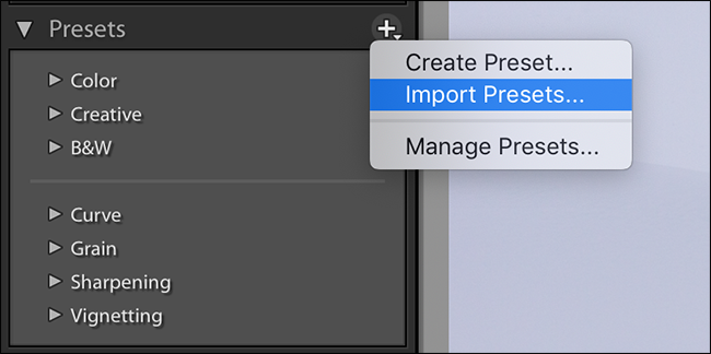 in the presets section, click the plus icon and choose import presets