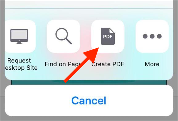 Tap "Create PDF" in the Share Sheet actions bar.